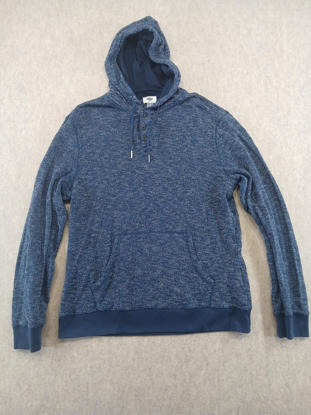 Old Navy Men's Blue Pullover Henley Hoodie L Cotton Knit Pockets Buttons